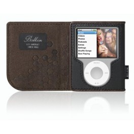 Housse portefeuille en cuir (iPod nano) - Noir/Chocolat
